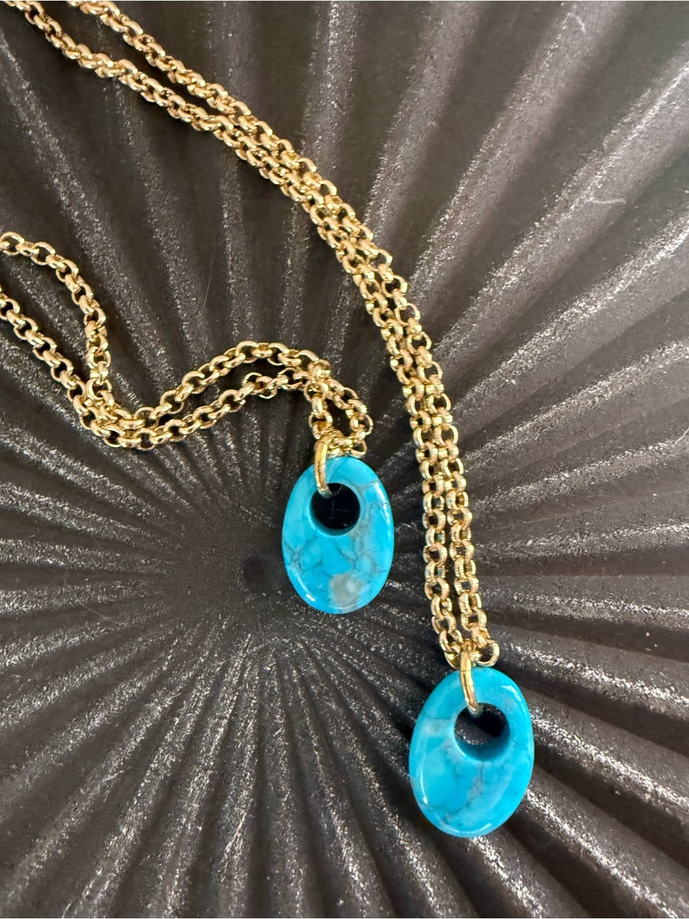 Gold Plated Chain Necklace with Turquoise Oval Pendant
